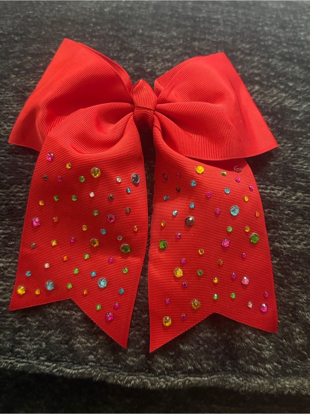 Red Grosgrain Hair Bow with Colorful Rhinestones for Kids